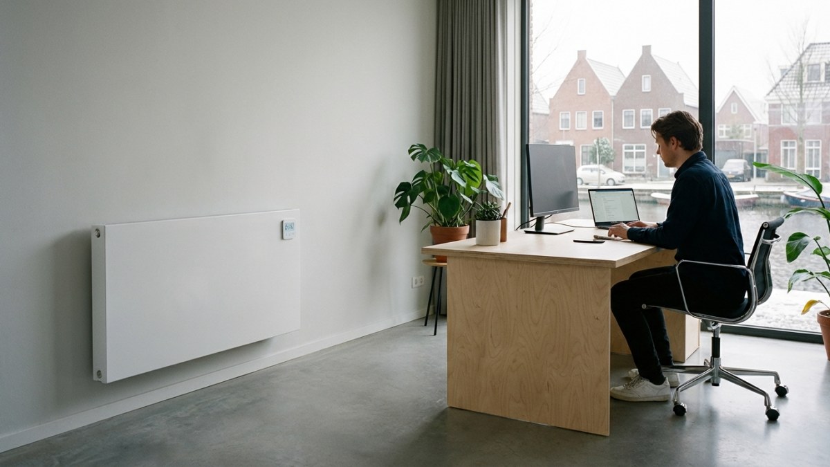 Elektrische radiator in thuiskantoor - moderne paneelradiator