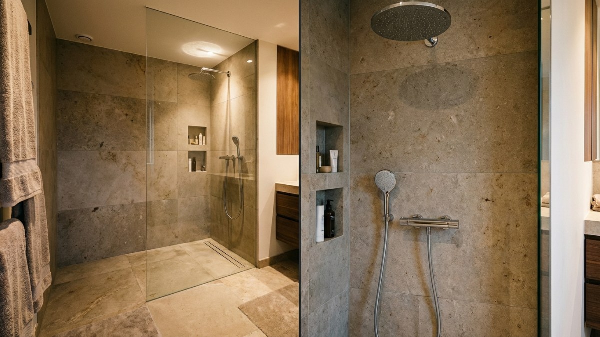 Inloopdouche met regendouche en thermostaatkraan