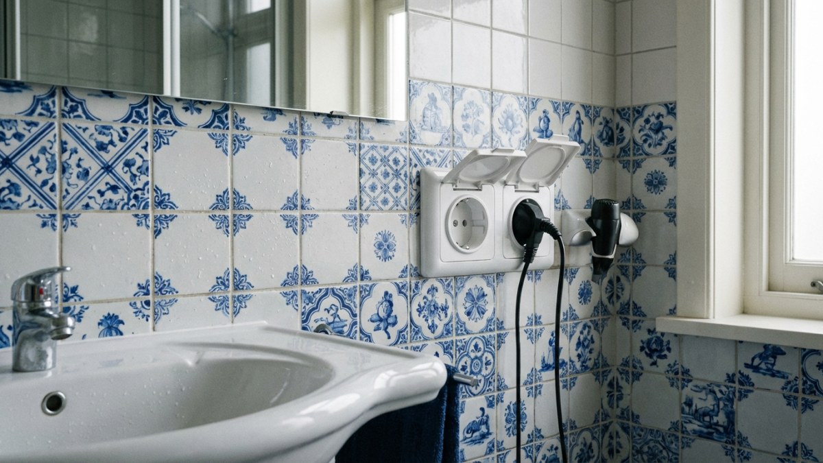 Spatwaterdicht stopcontact in badkamer - IP44 met klepje