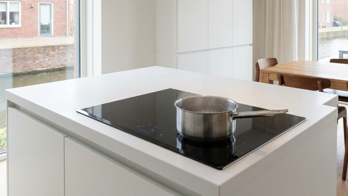 Inductiekookplaat ingebouwd in composiet werkblad