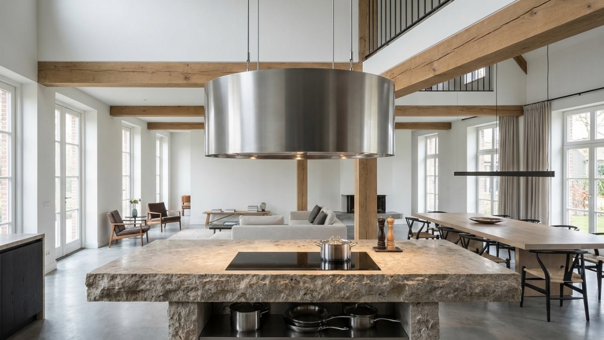 Eilandafzuigkap boven kookeiland - design schouwkap