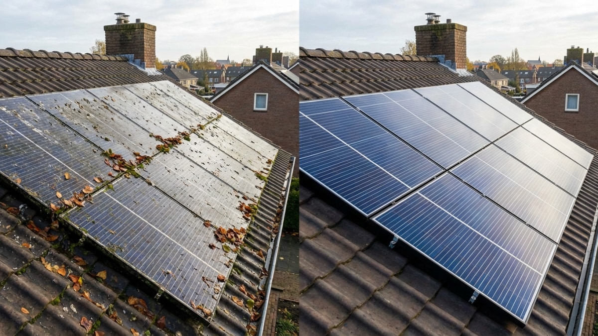 Zonnepanelen voor en na schoonmaken
