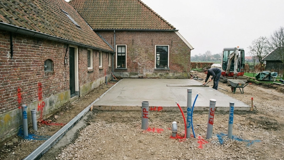 Voorbereiding warmtepomp installatie - fundering