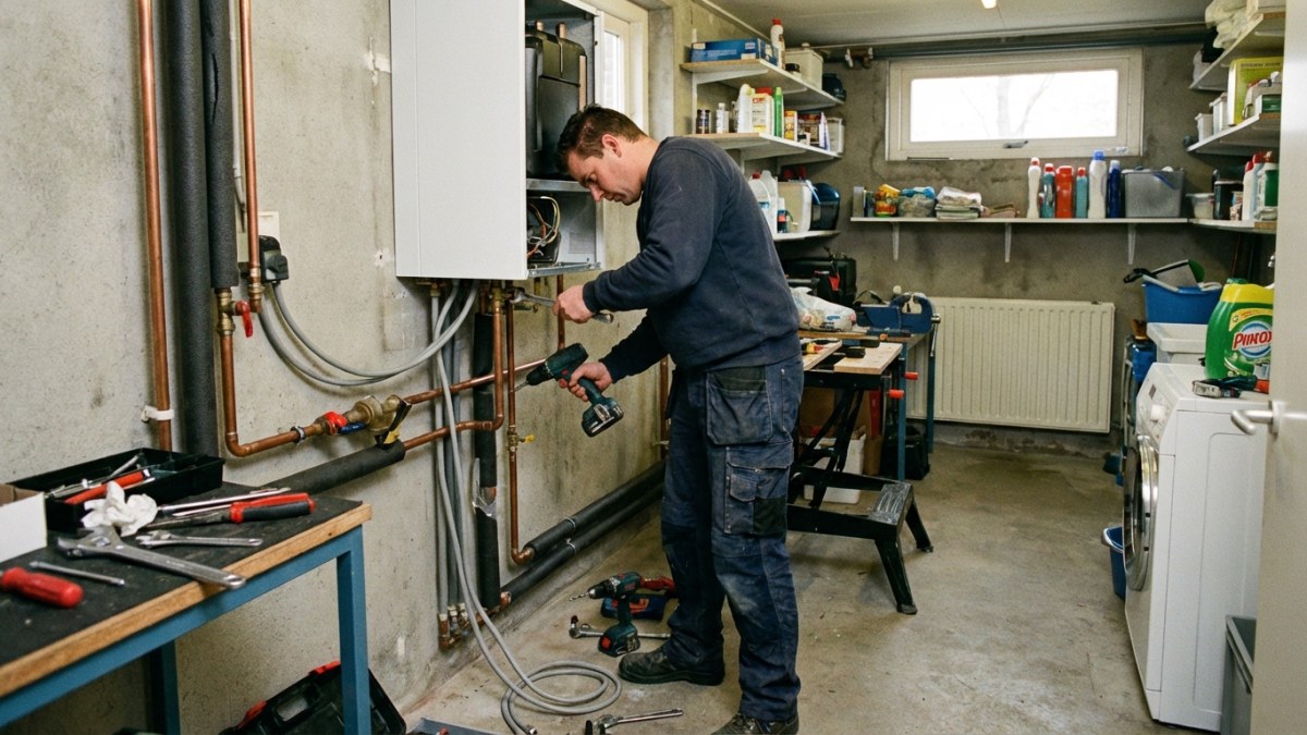 Warmtepomp binnenunit installatie in bijkeuken
