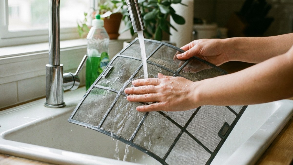 Airco filter wassen onder lauw water
