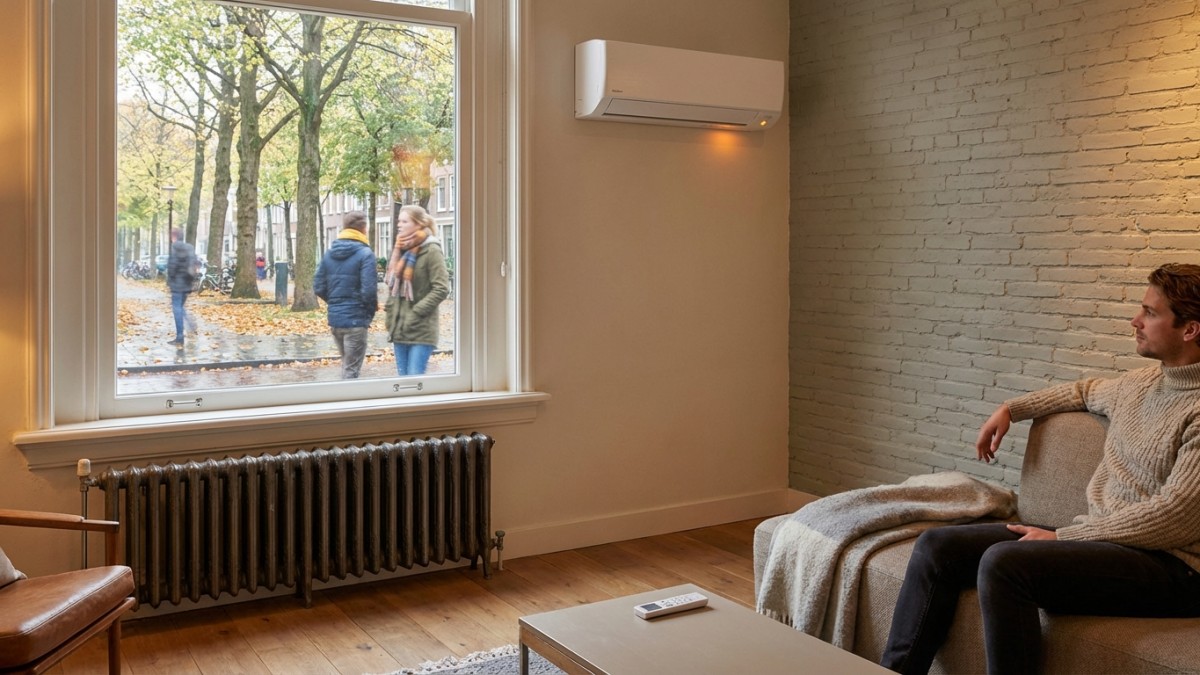 Airco verwarmen in tussenseizoen naast CV radiator
