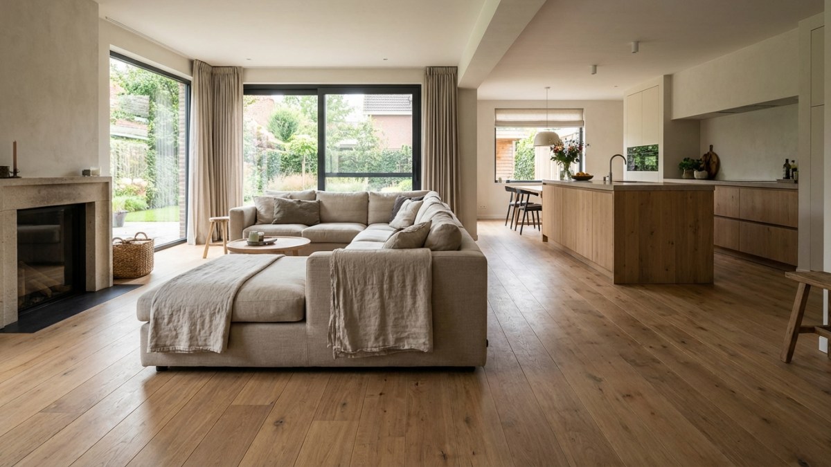 Vloerverwarming in woonkamer en keuken - open leefruimte