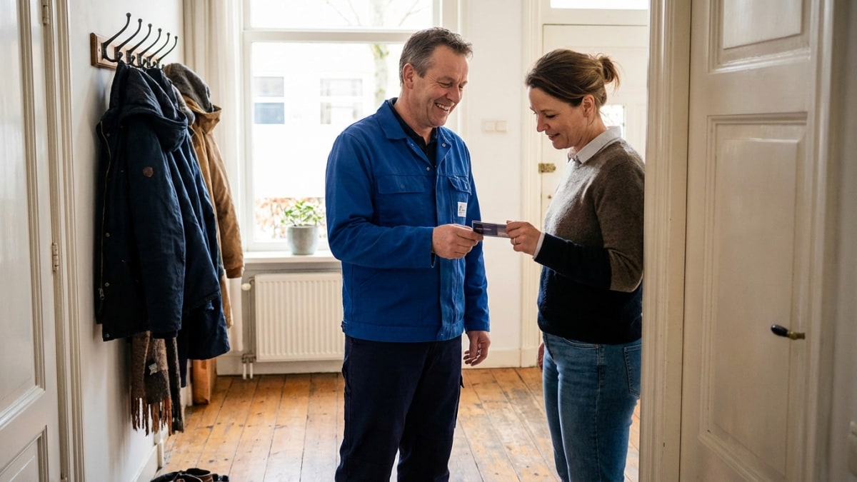 Gecertificeerde airco installateur toont F-gassen certificaat