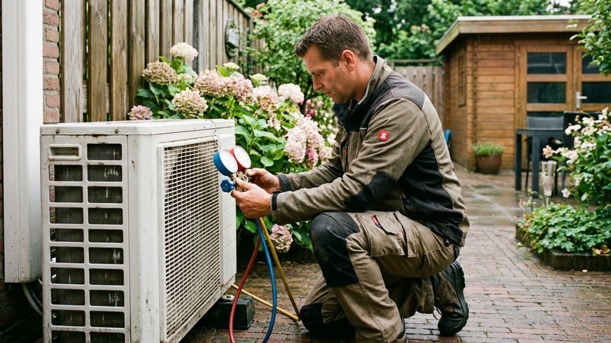Professionele airco servicebeurt met koelmiddel controle
