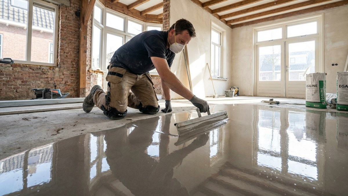 Vloer egaliseren kosten - professional brengt egaline aan