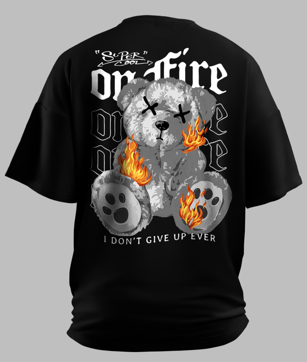 Onfire Black Oversized Printed Tshirt 