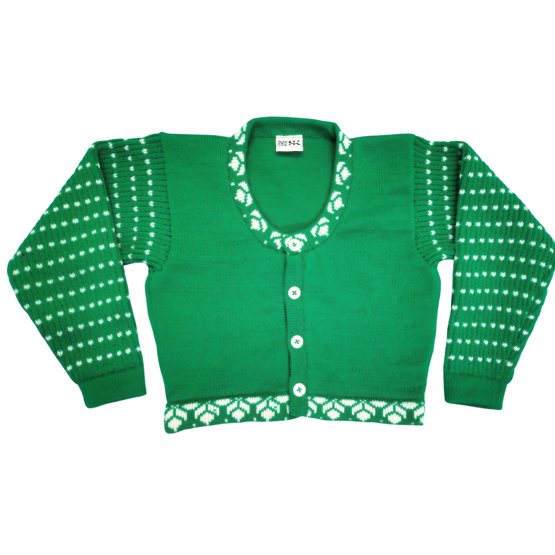 Green & White Dotted Flower Woolen Blouse Sweater for Women – Stylish Winter Wear - View 2 of 7 - Premium wool sweater
