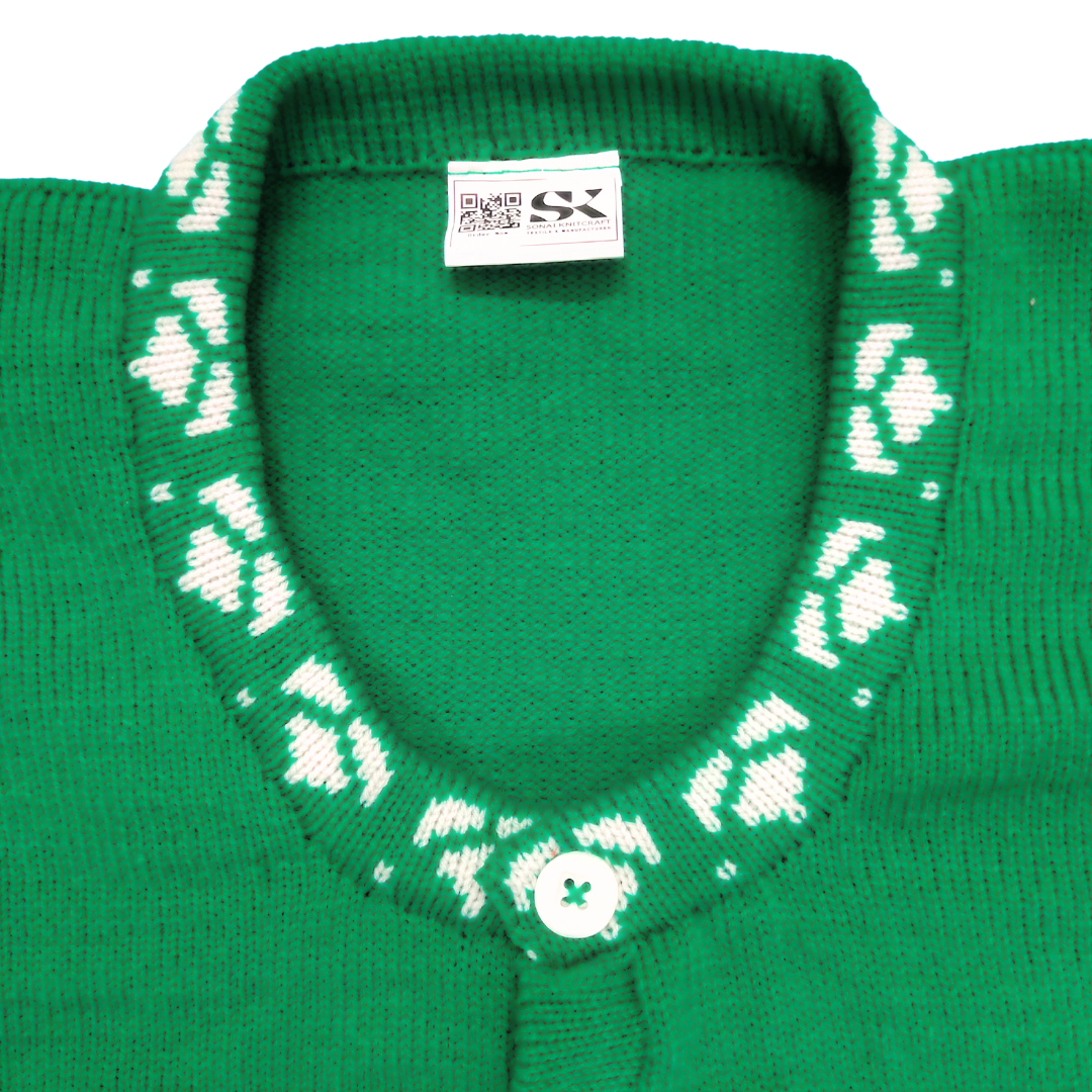 Green & White Dotted Flower Woolen Blouse Sweater for Women – Stylish Winter Wear - View 4 of 7 - Premium wool sweater