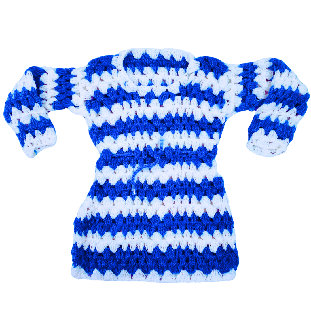 New Blue and White Fully Hand-Knitted Sweater for Girls and Women - View 2 of 8 - Premium wool sweater