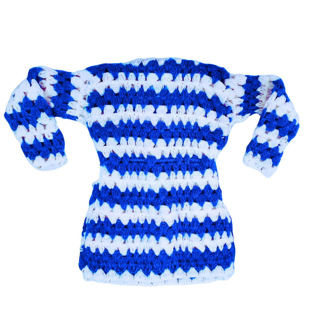 New Blue and White Fully Hand-Knitted Sweater for Girls and Women - View 8 of 8 - Premium wool sweater