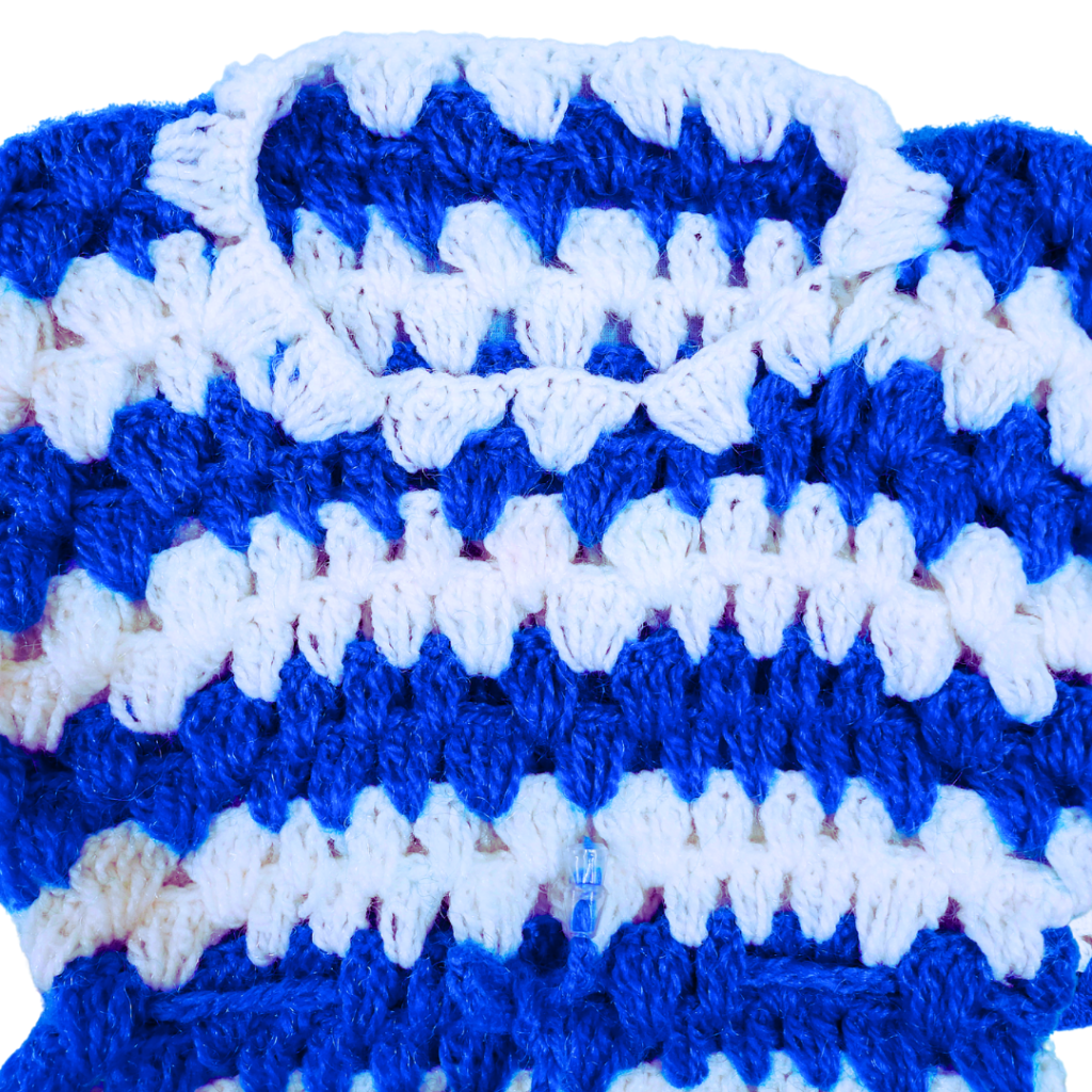 New Blue and White Fully Hand-Knitted Sweater for Girls and Women - View 6 of 8 - Premium wool sweater