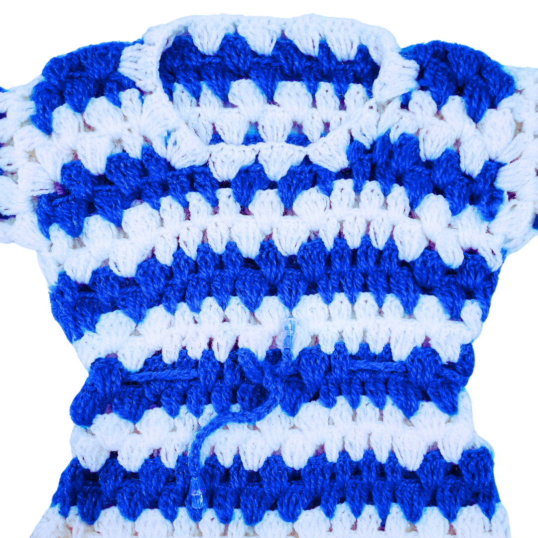 New Blue and White Fully Hand-Knitted Sweater for Girls and Women - View 4 of 8 - Premium wool sweater