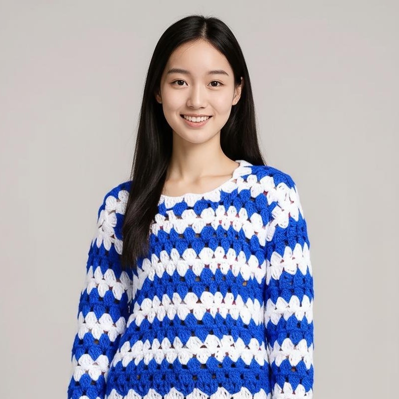 New Blue and White Fully Hand-Knitted Sweater for Girls and Women - Premium wool sweater from Sonai Knitcraft. Buy winter sweaters online.