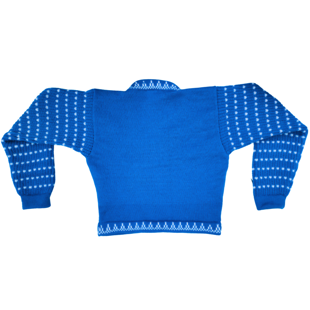 Blue & White Dotted Flower Woolen Blouse Sweater for Women - View 5 of 7 - Premium wool sweater