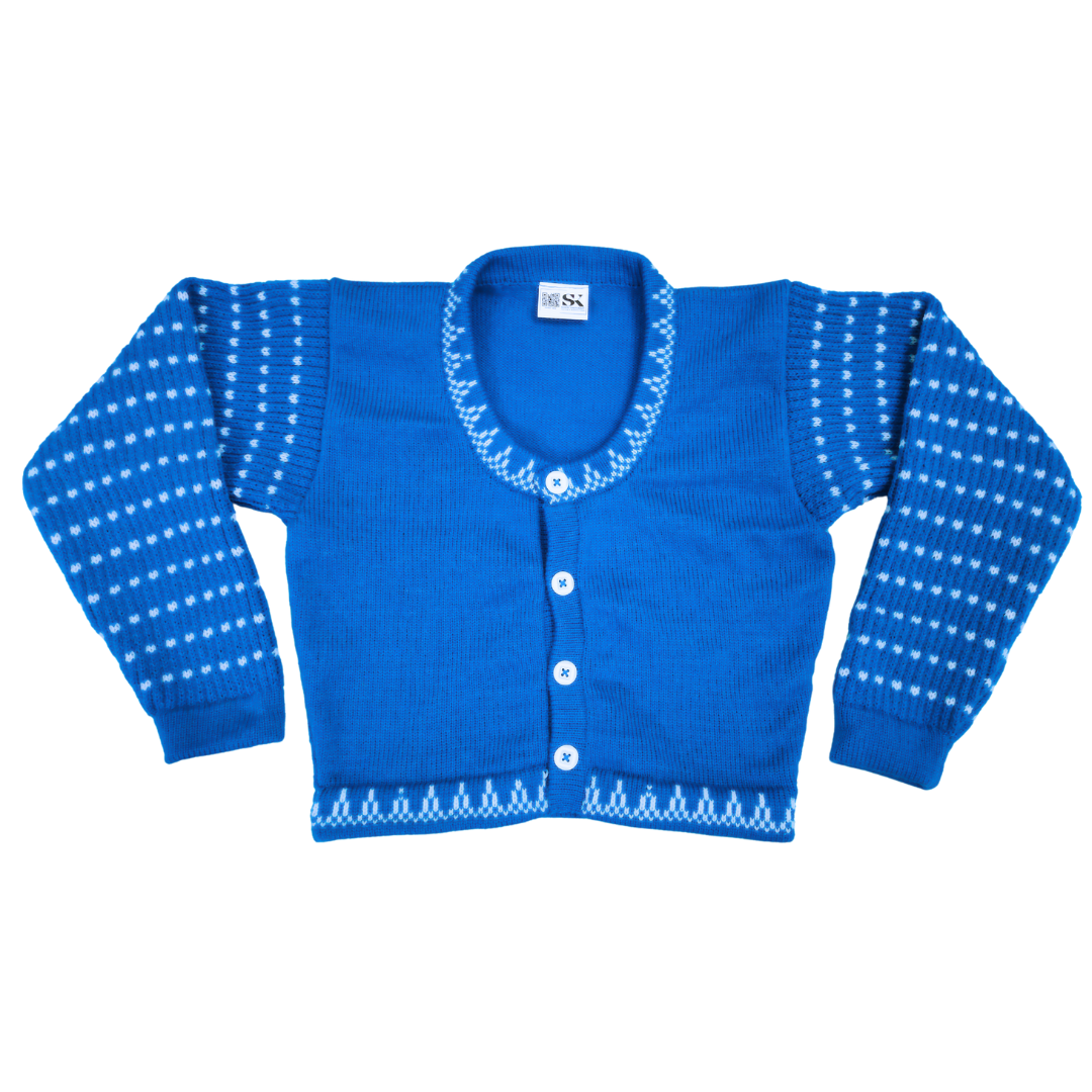 Blue & White Dotted Flower Woolen Blouse Sweater for Women - View 2 of 7 - Premium wool sweater