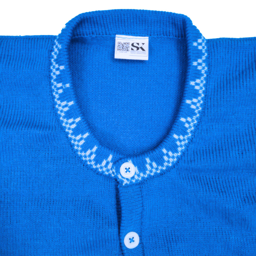 Blue & White Dotted Flower Woolen Blouse Sweater for Women - View 7 of 7 - Premium wool sweater