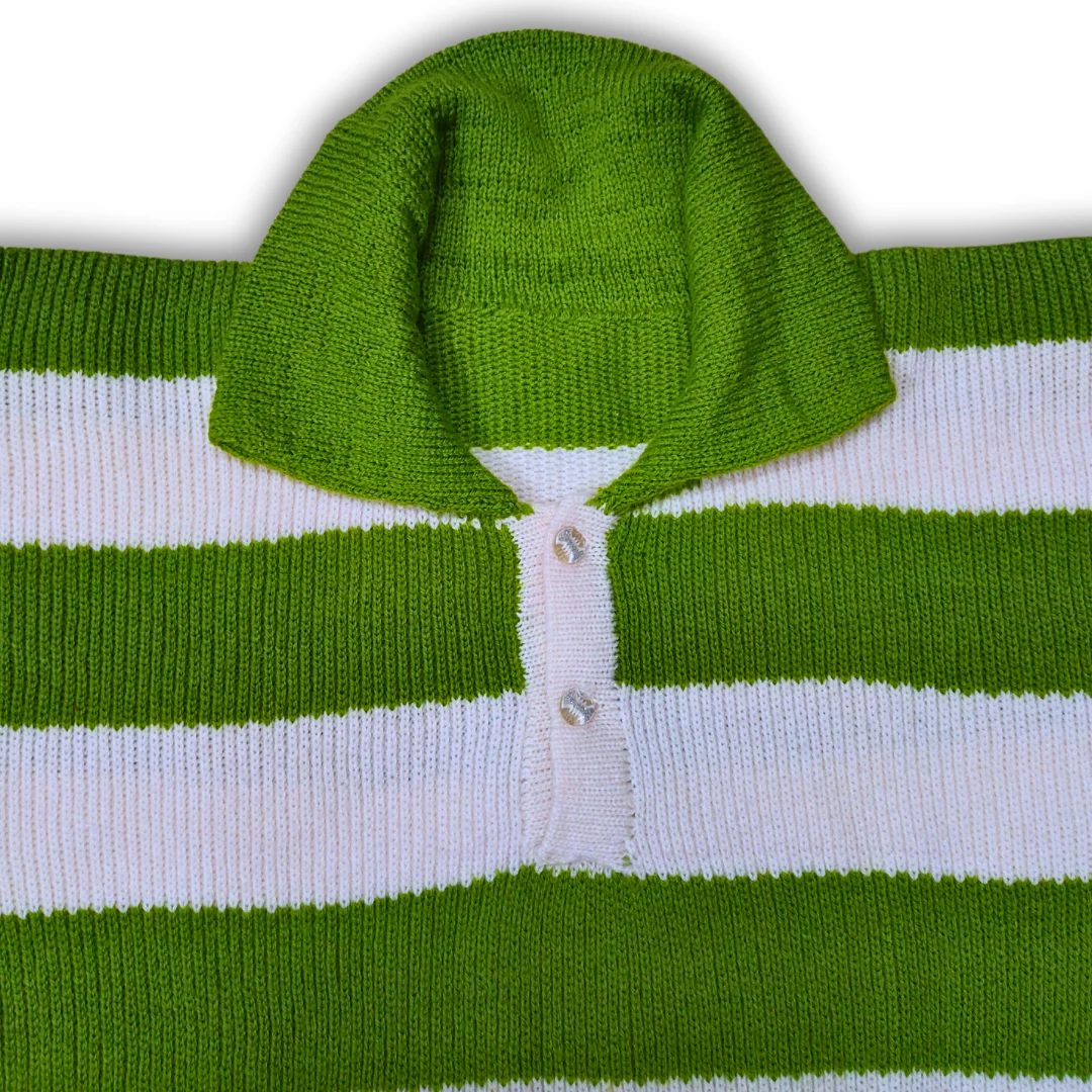 Olive Green and White Stripe Spread Collar Sweater - View 6 of 8 - Premium wool sweater