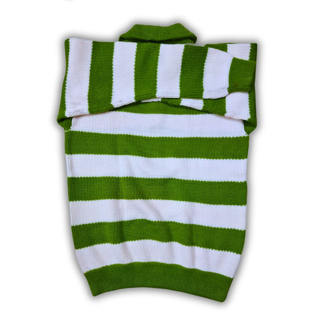 Olive Green and White Stripe Spread Collar Sweater - View 4 of 8 - Premium wool sweater