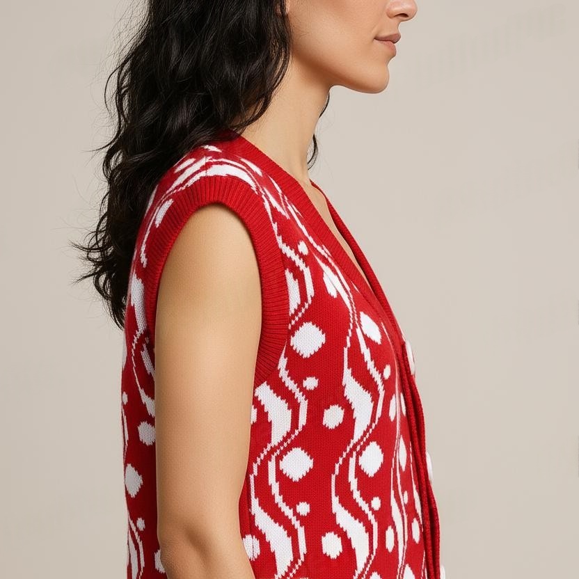 Floral Bubble Pattern Buttoned V Neck Half Sleeve Topwear for Women - View 6 of 6 - Premium wool sweater