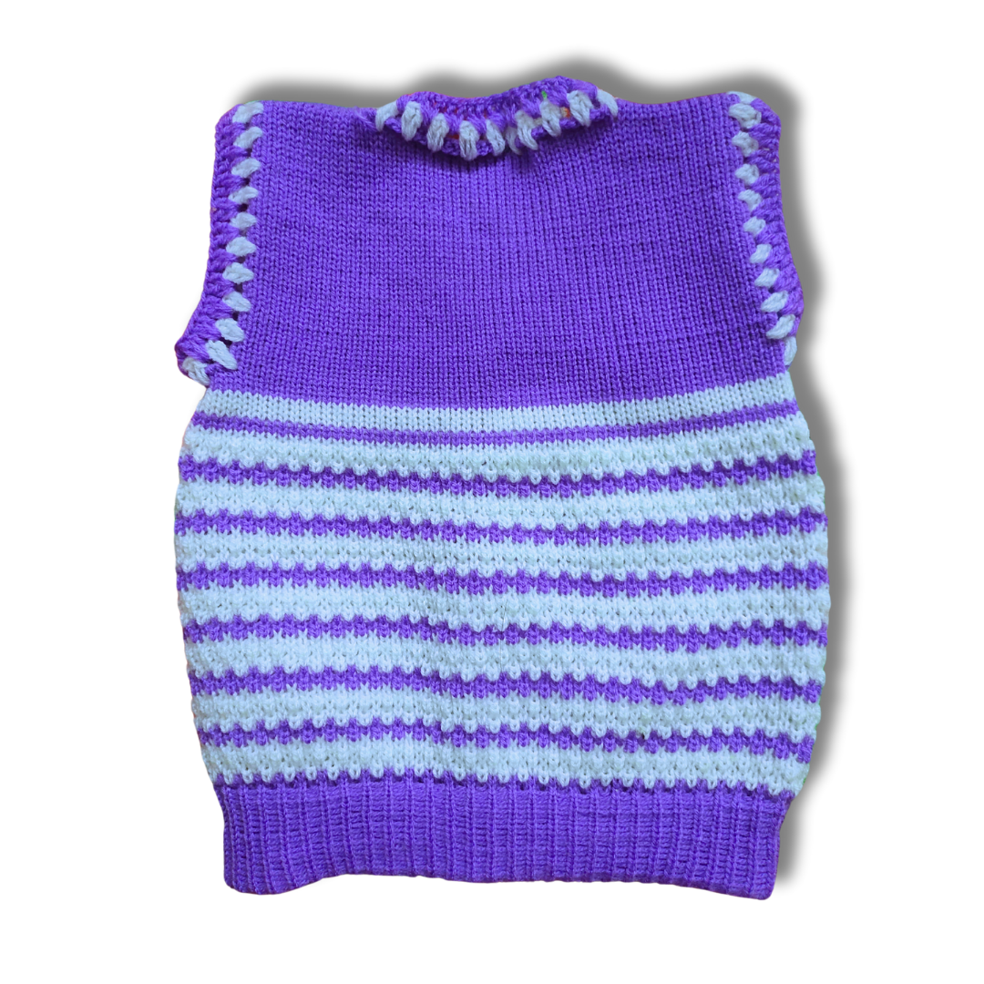 Purple White Striped V Neck Sleeveless Sweater Knitted for Baby Boys & Baby Girls - View 6 of 7 - Premium wool sweater