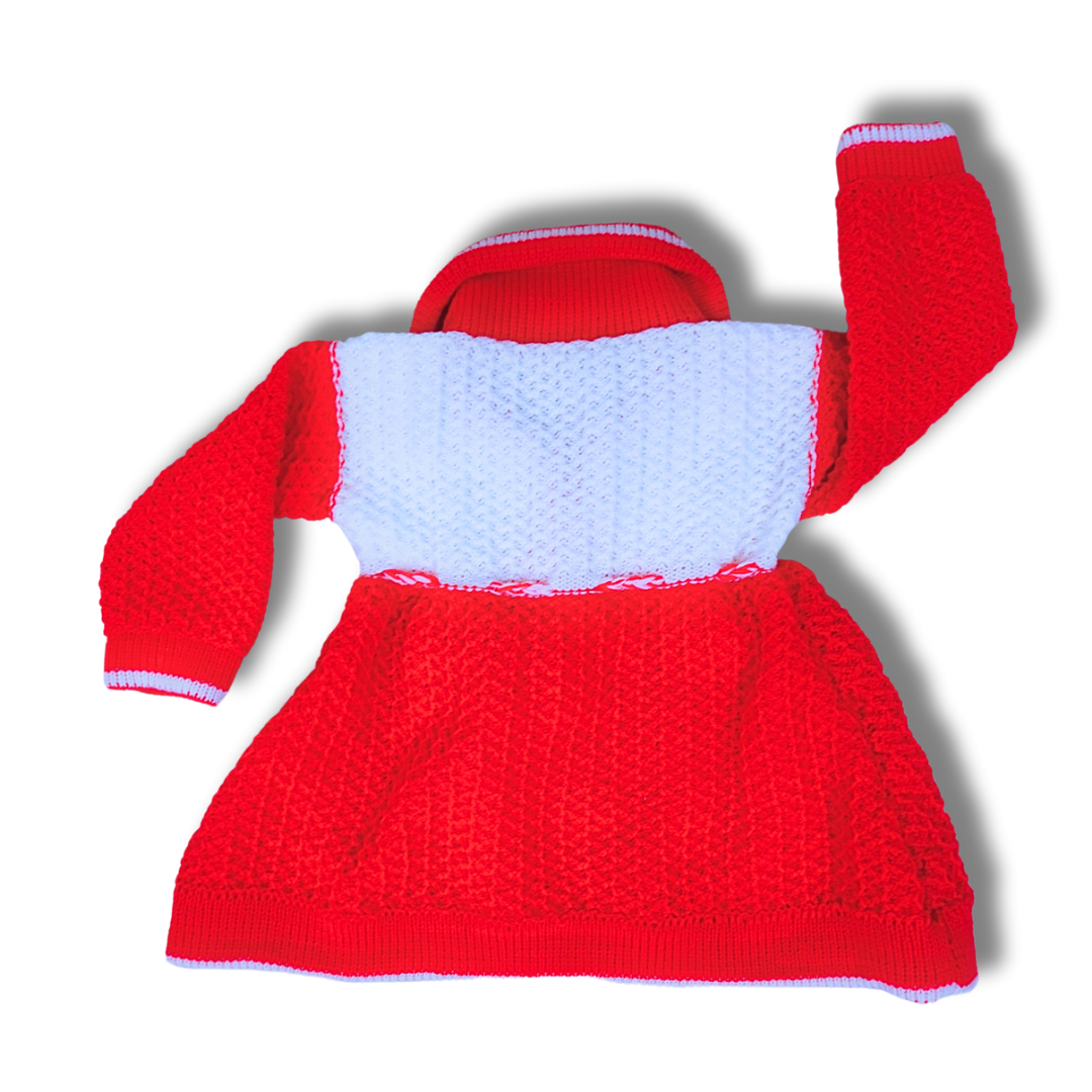 New Red Woolen Fit and Flare Sweater Frock for Baby Girls - View 2 of 3 - Premium wool sweater