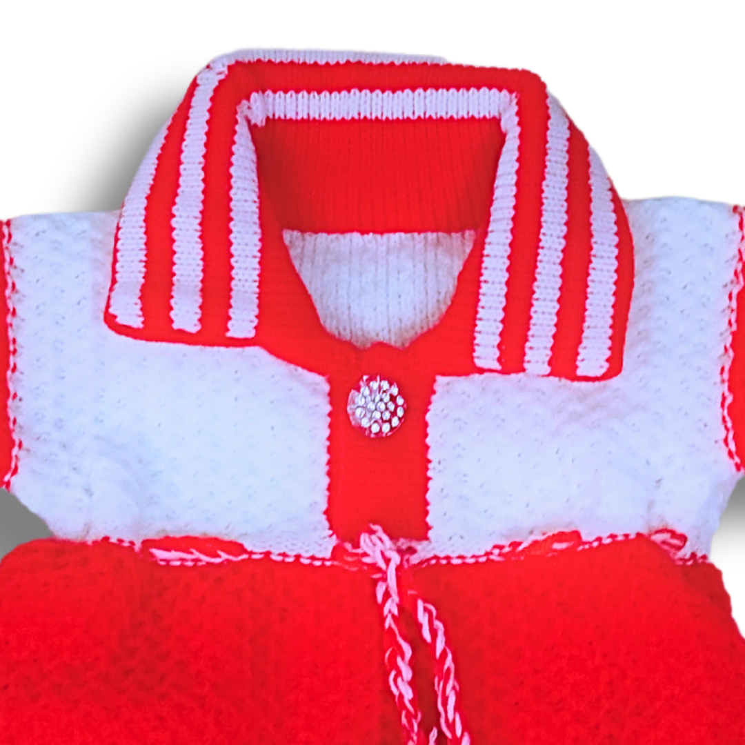 New Red Woolen Fit and Flare Sweater Frock for Baby Girls - View 3 of 3 - Premium wool sweater