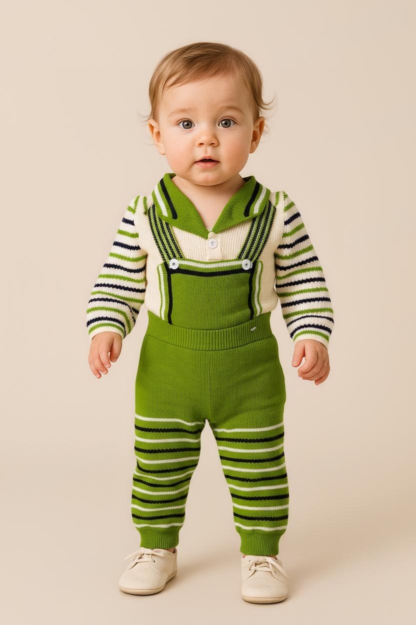 Woolen Winter Full Suit Dungaree top bottom Set for Baby Girls and Boys Sweater Lower Set  - View 3 of 8 - Premium wool sweater