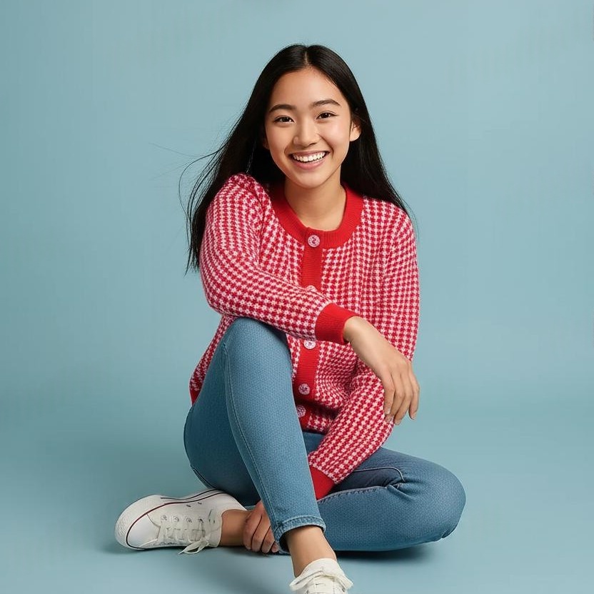 Red and White Dotted Womens Cotton Round Neck buttoned Sweaters - View 7 of 8 - Premium wool sweater