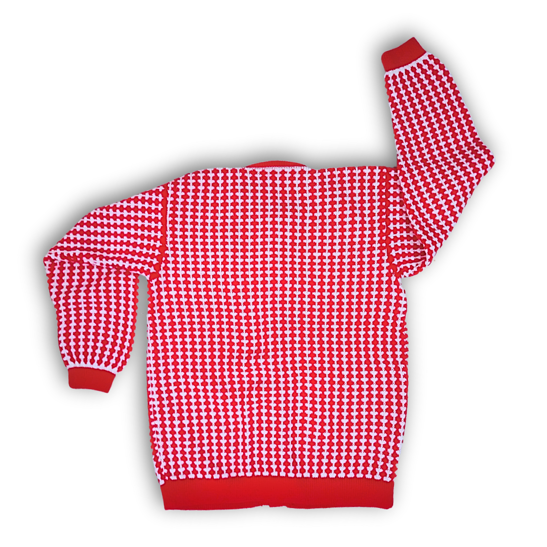 Red and White Dotted Womens Cotton Round Neck buttoned Sweaters - View 6 of 8 - Premium wool sweater