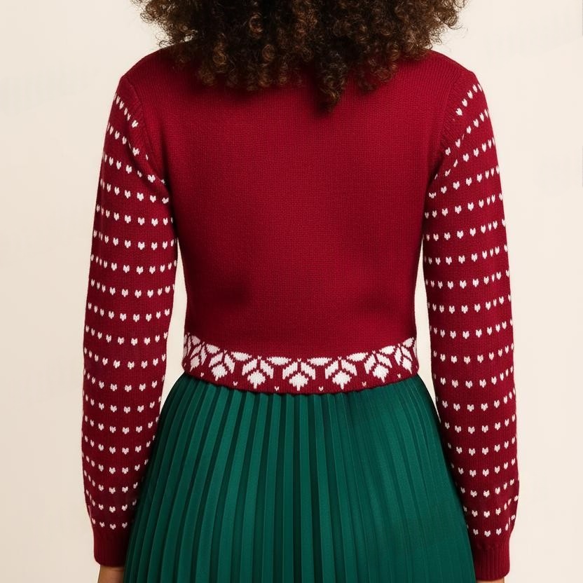 Trendy Maroon Full Dotted Sleeve Round Neck Blouse for Women by Sonai Knitcraft - View 2 of 8 - Premium wool sweater