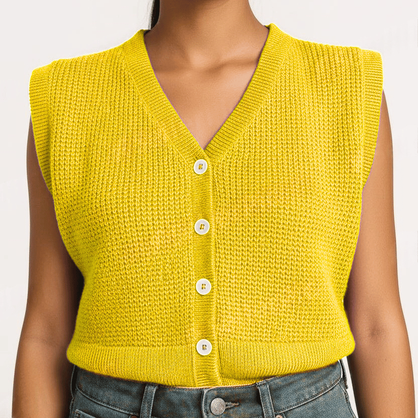 Trendy Sleeveless Yellow Blouse for Women Stylish Winter Top Versatile Fashion by Sonai Knitcraft - View 3 of 6 - Premium wool sweater