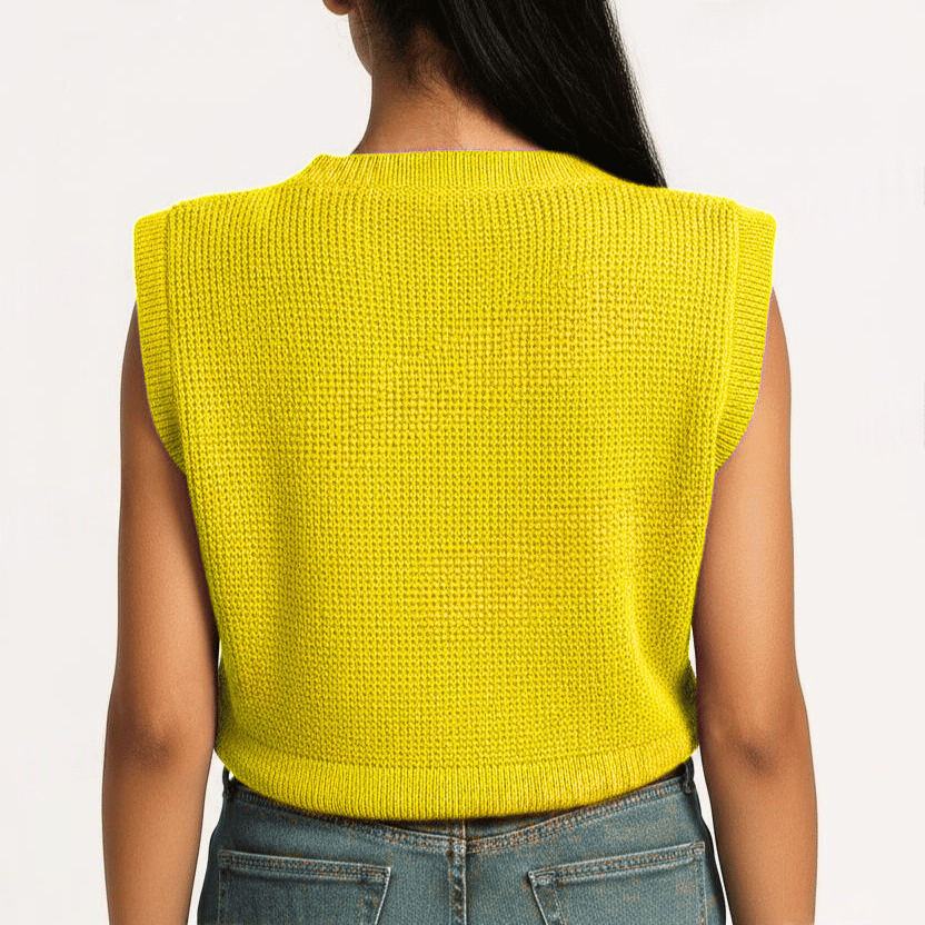 Trendy Sleeveless Yellow Blouse for Women Stylish Winter Top Versatile Fashion by Sonai Knitcraft - View 5 of 6 - Premium wool sweater