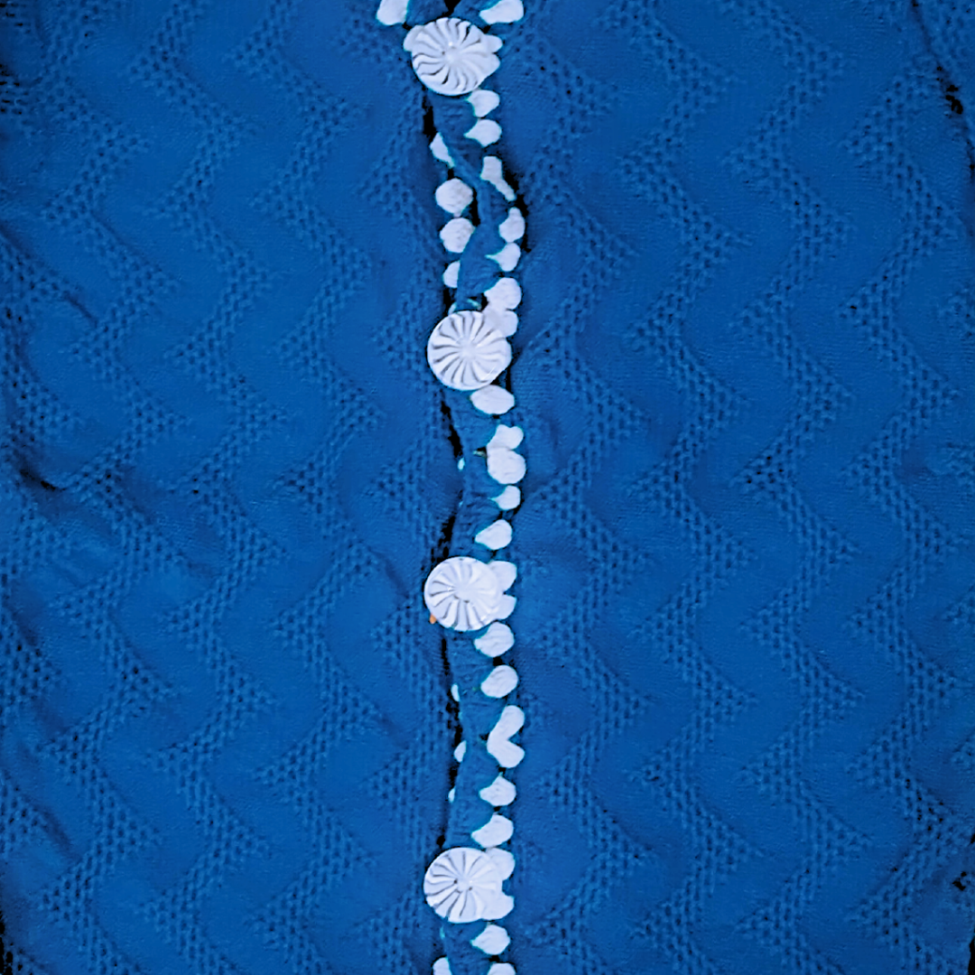 Blue Cardigan with Hand-Knitted Blue White Border Buttoned V Neck Sweater for Women and Girls - View 8 of 8 - Premium wool sweater