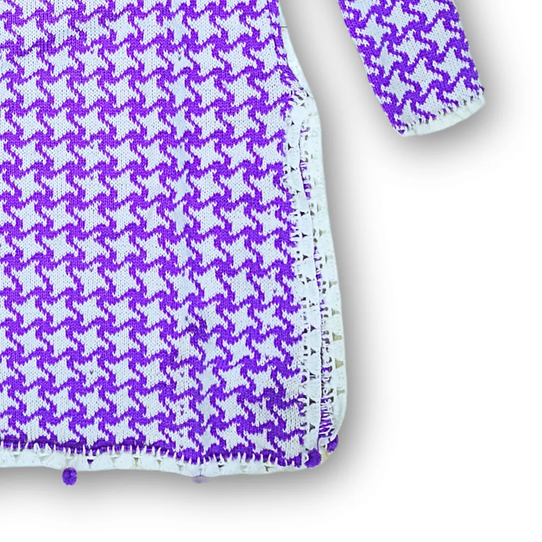 Purple White Pullover Top for Women with White Knitted Border and Side Cut - View 6 of 8 - Premium wool sweater