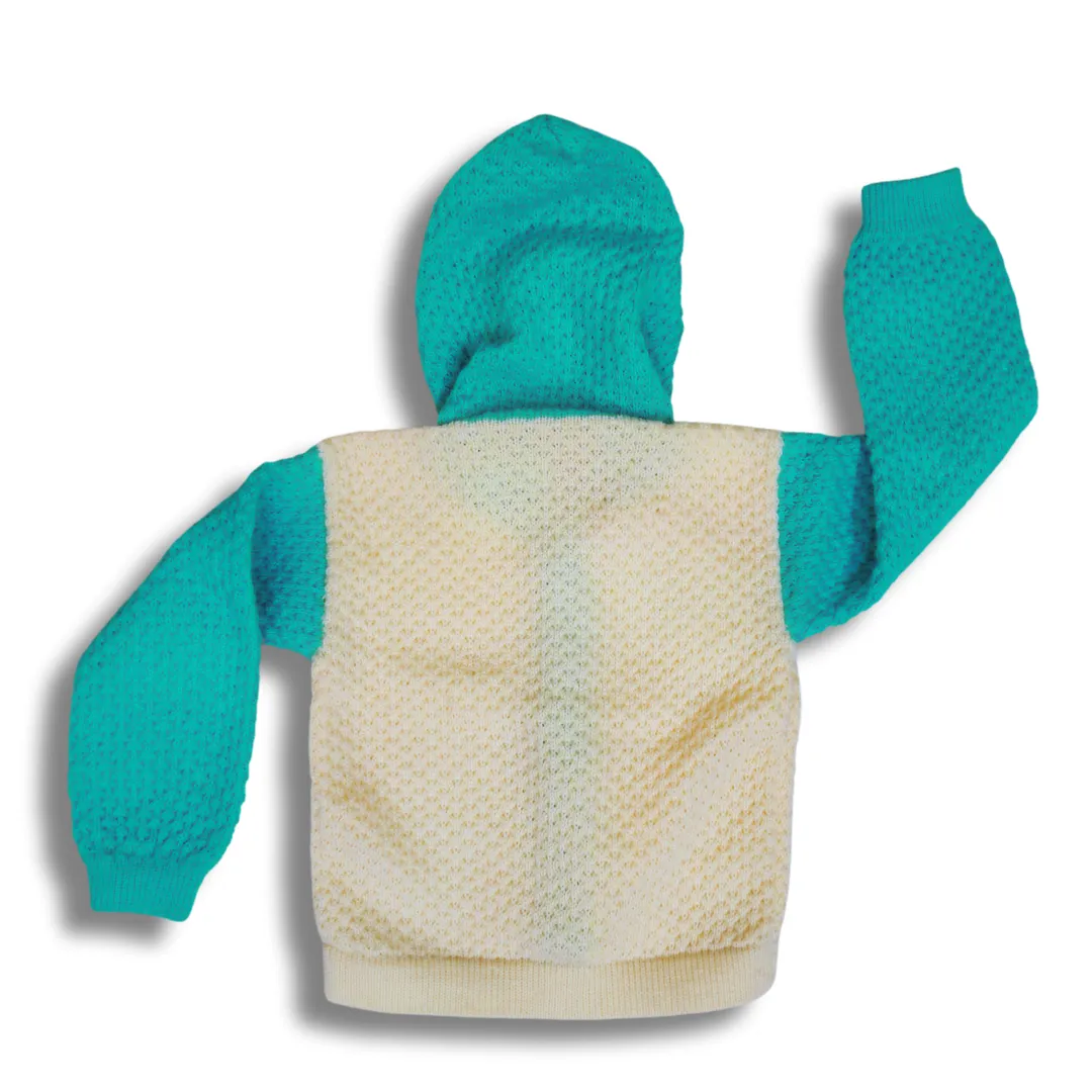Sea Green & Cream white hoodie top wear for boys and girls - View 6 of 7 - Premium wool sweater