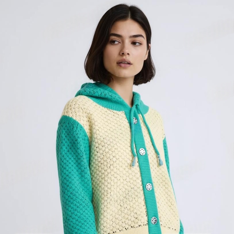 Sea Green & Cream white hoodie top wear for boys and girls - View 3 of 7 - Premium wool sweater