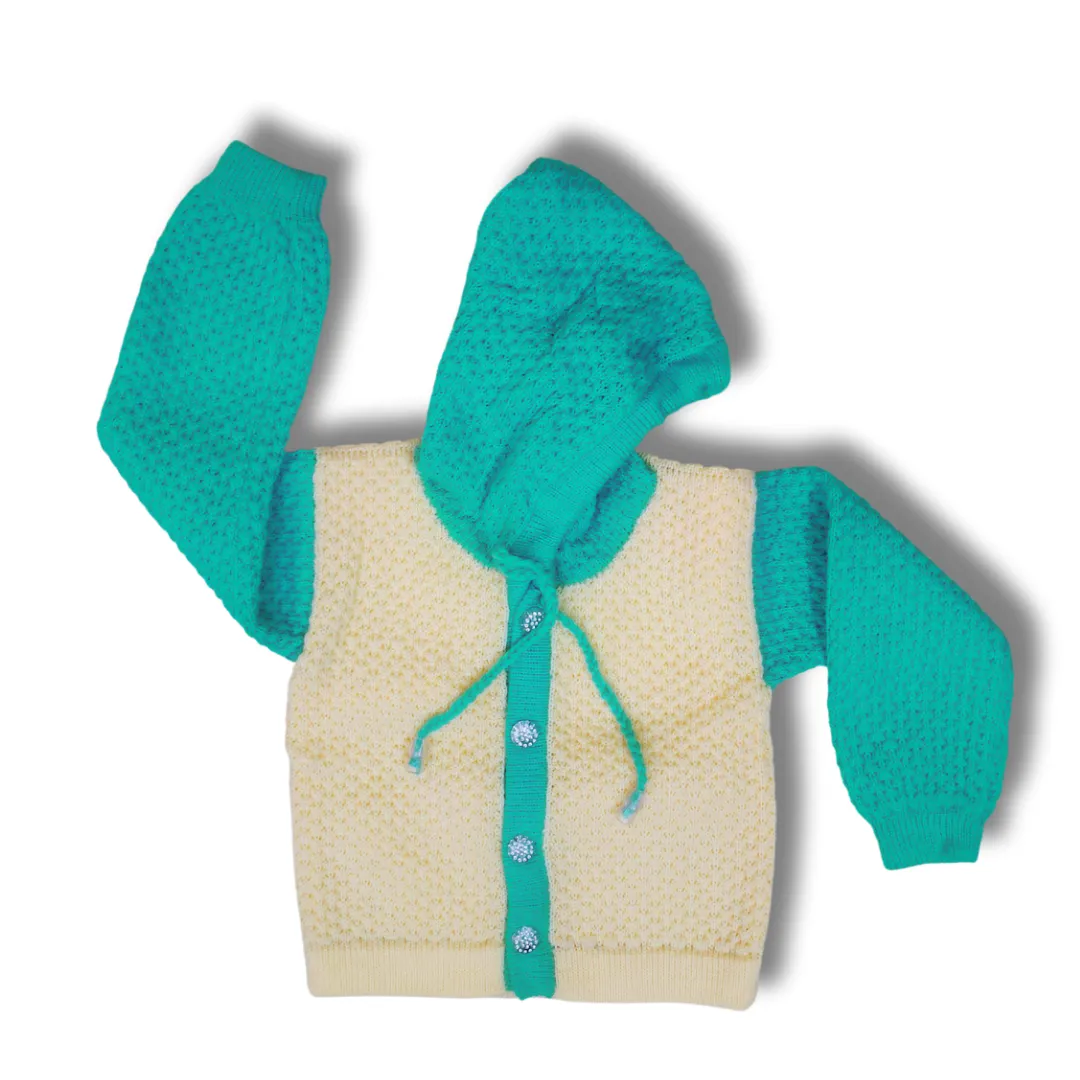 Sea Green & Cream white hoodie top wear for boys and girls - View 5 of 7 - Premium wool sweater