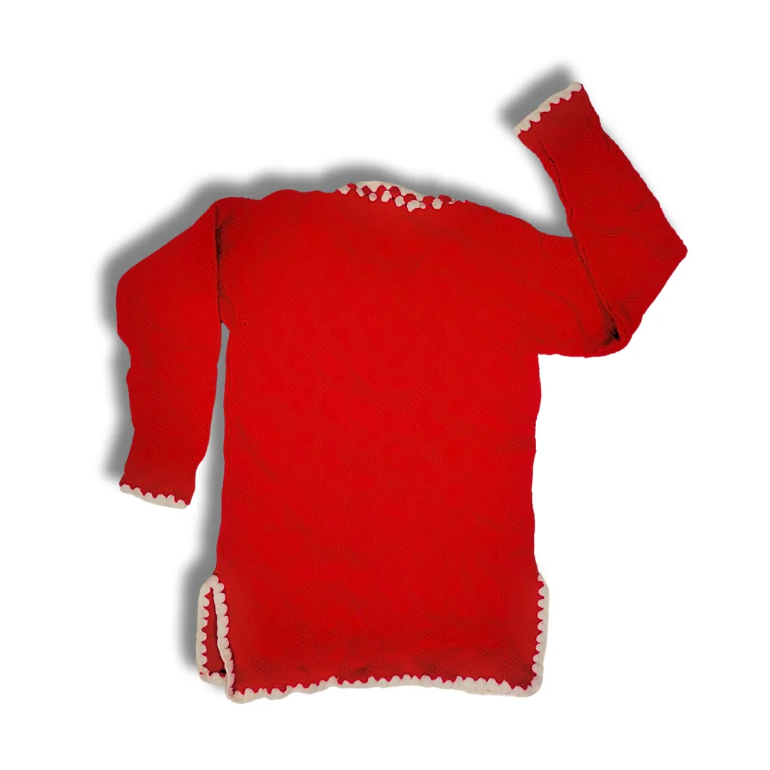 Red Cardigan Pullover Hand-Knitted White Border round neck Sweater for Women and Girls - View 6 of 7 - Premium wool sweater