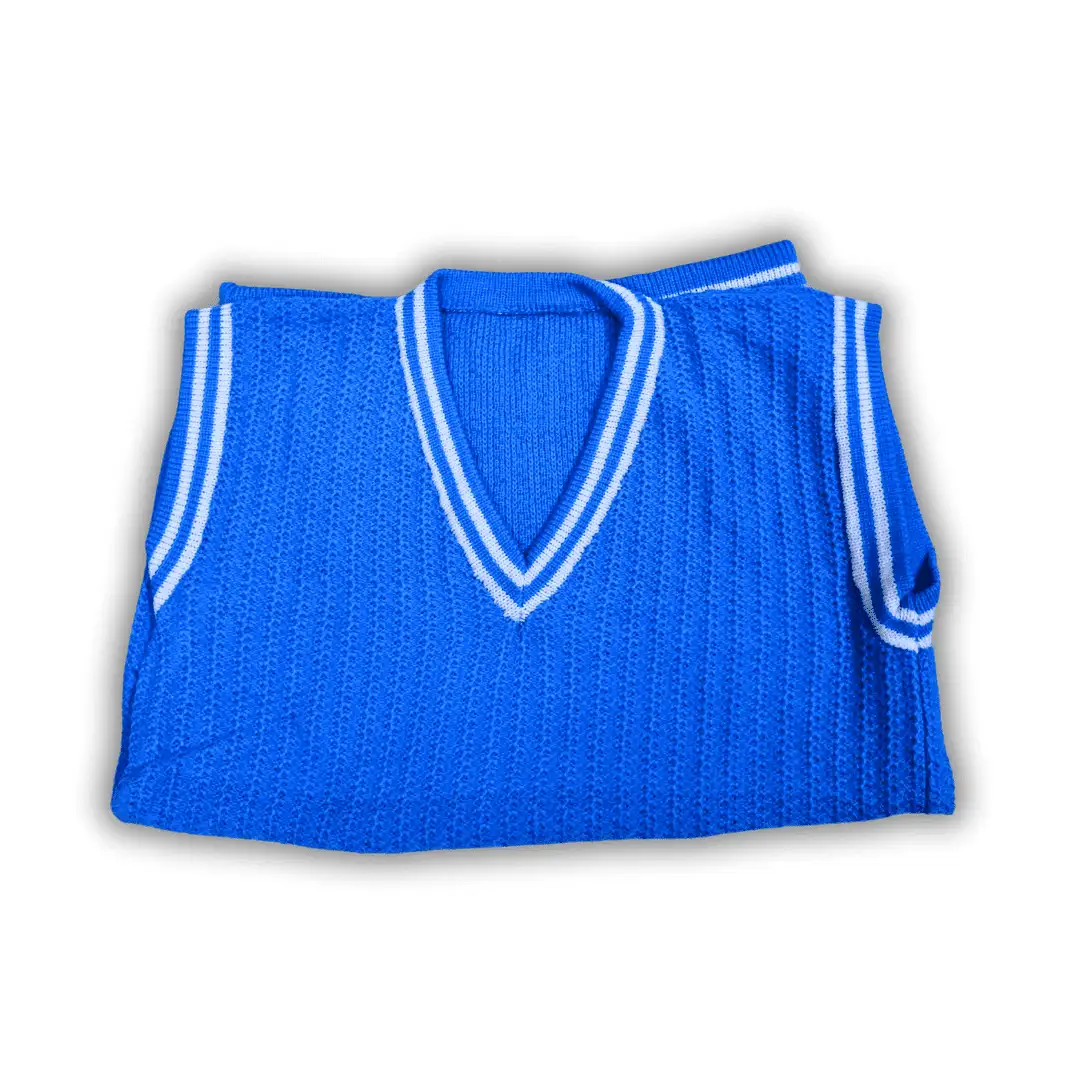 Solid Indigo Blue V-Neck Pullover White Ripped Half Sleeve Pattern Cotton Wool Sweater for Men - View 5 of 7 - Premium wool sweater