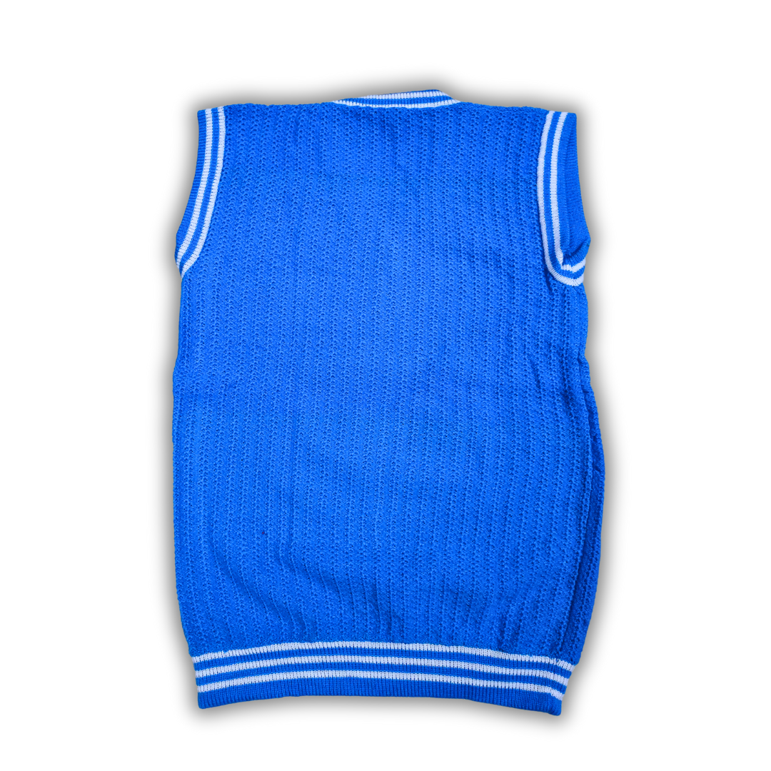 Solid Indigo Blue V-Neck Pullover White Ripped Half Sleeve Pattern Cotton Wool Sweater for Men - View 7 of 7 - Premium wool sweater