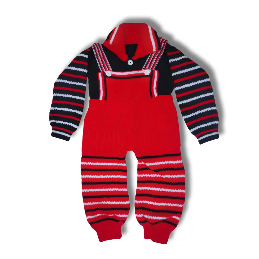 Woolen Winter Full Suit Dungaree top bottom Set for Baby Girls and Boys Sweater - View 2 of 7 - Premium wool sweater