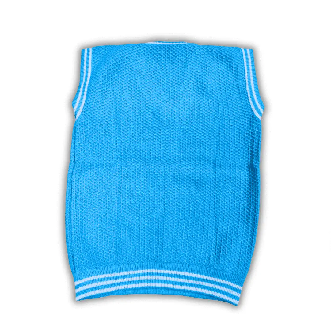 Solid Light Blue V-Neck White Ripped Half Sleeve Checkered Sweater for Men - View 7 of 7 - Premium wool sweater