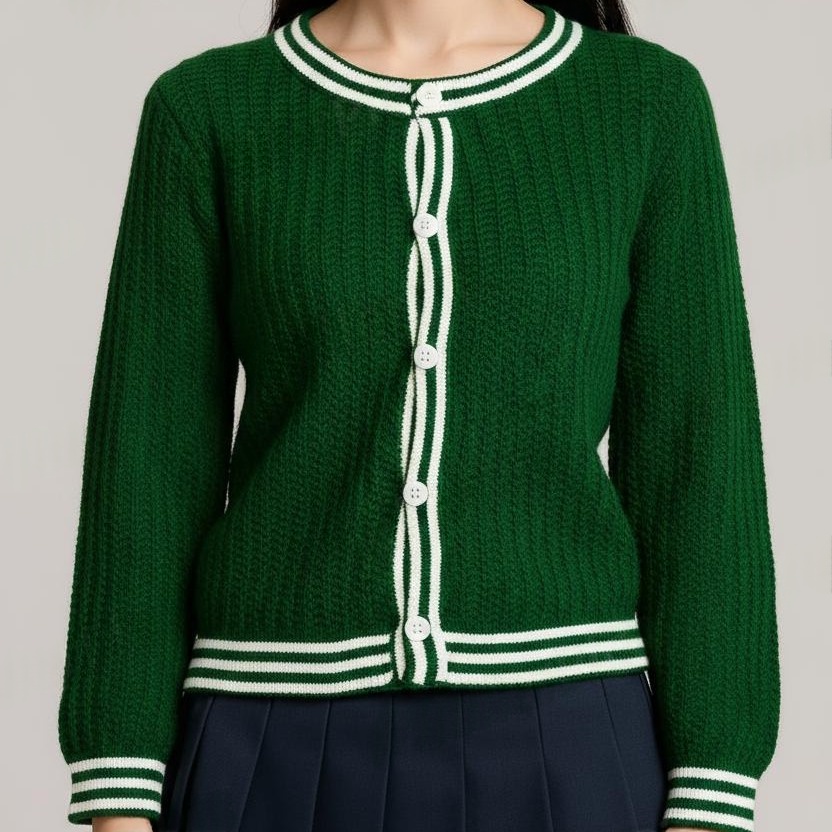 Dark Olive Pure Woolen Cardigan Sweater for Girls – Winter 2026 Essential! - View 2 of 8 - Premium wool sweater