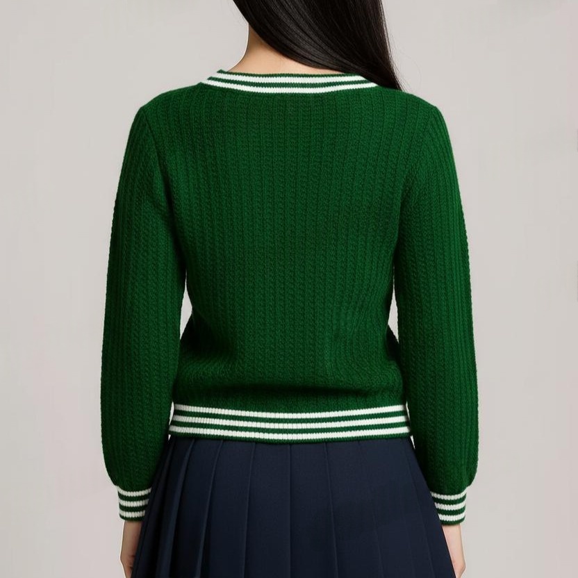 Dark Olive Pure Woolen Cardigan Sweater for Girls – Winter 2026 Essential! - View 3 of 8 - Premium wool sweater