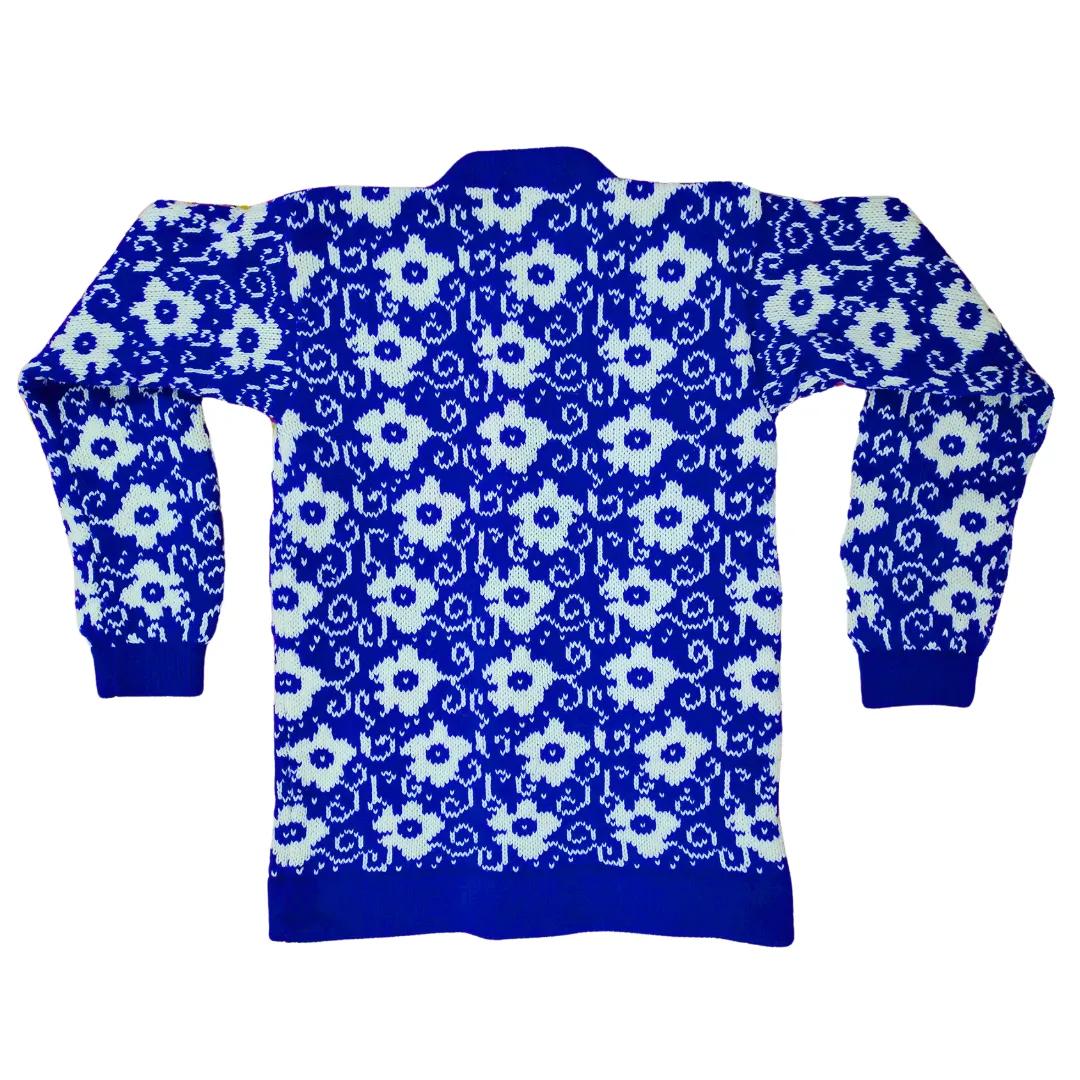 Royal Blue and White Flowers Printed Cardigan for Girls - View 5 of 7 - Premium wool sweater